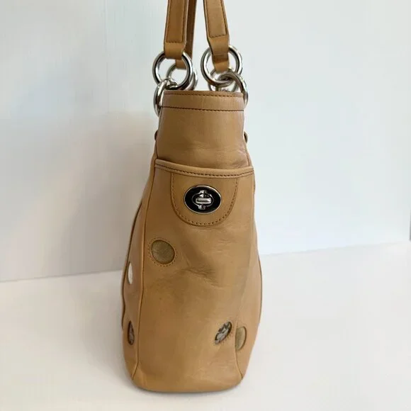 COACH Lunch Gallery Tote Limited Edition Caramel Leather with Polka Dots